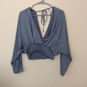Dusty Blue Open Silk Crop Top